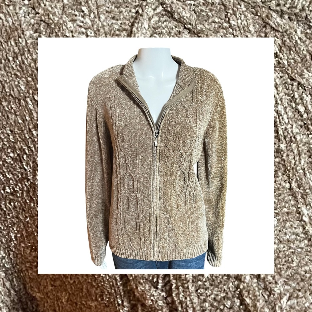 Alfred Dunner Tan Cable Knit Jacket